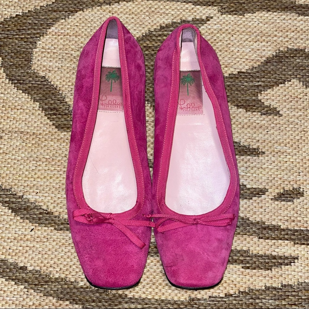 Lilly Pulitzer bright pink suede flats size 8.5